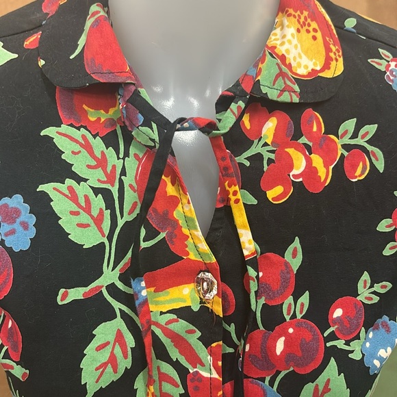 Vintage EC Star fruit print cotton short sleeve Med button front top. - Picture 7 of 13